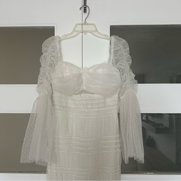 Self Portrait white Shirred Dot Mesh MIDI Dress - NWT - Picture 3 of 6